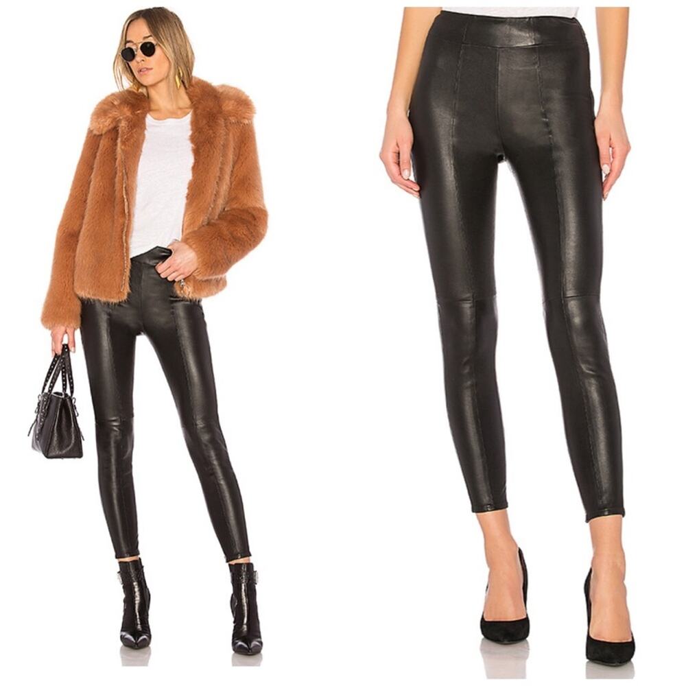Revolve x LPA Women's Leather Sexy Leggings 613 in Black Side Zip NEW